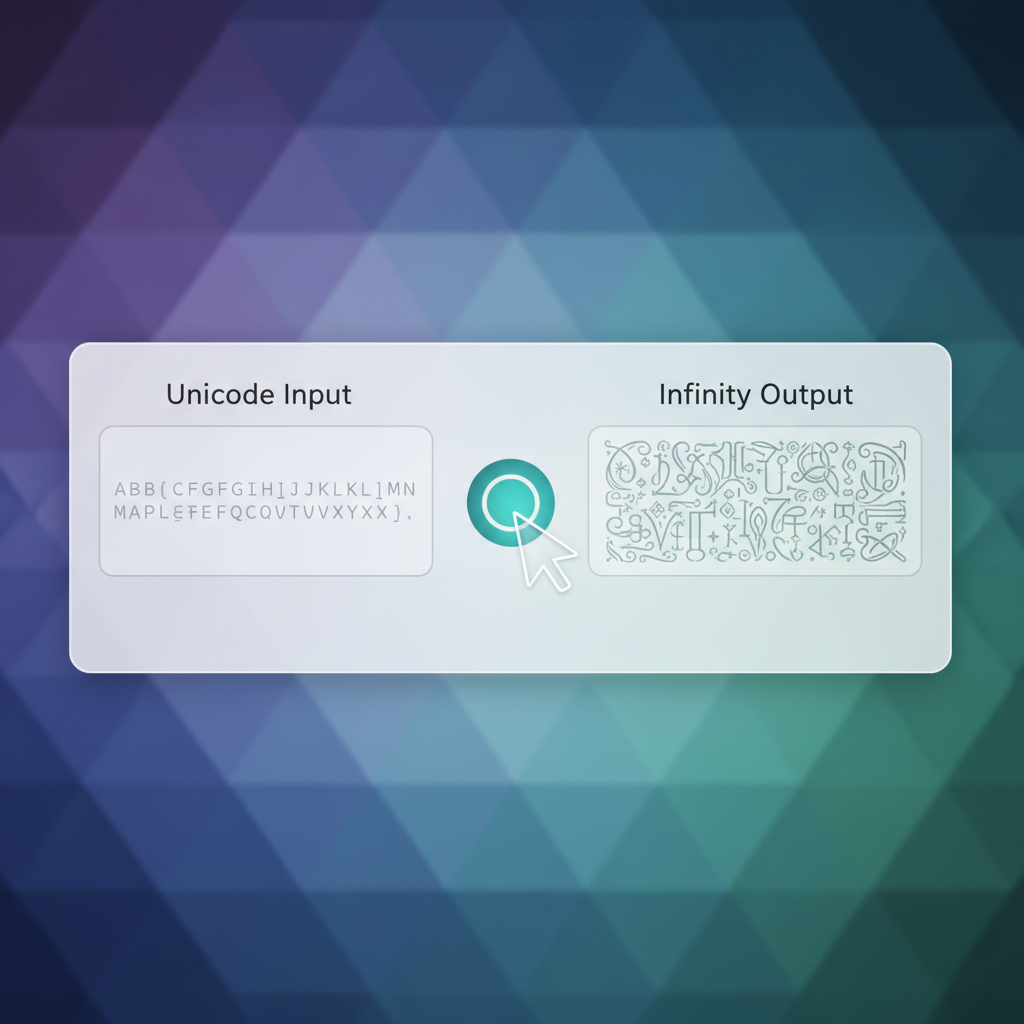 Interface of the Unicode to Infinity Font Converter showing input and output fields.