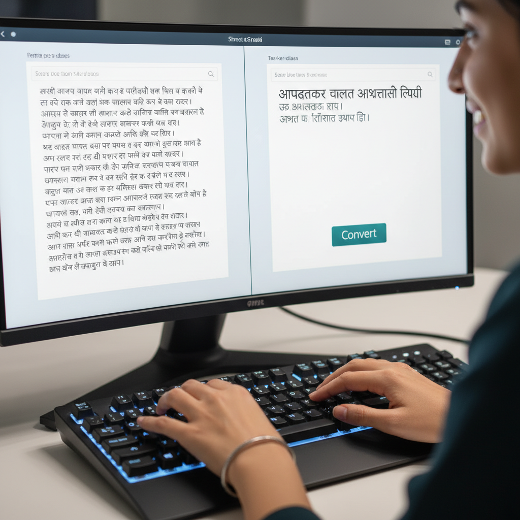 युनिकोड ते श्री लिपी कनवर्टर ऑनलाइन इंटरफेस वापरताना वापरकर्ता.