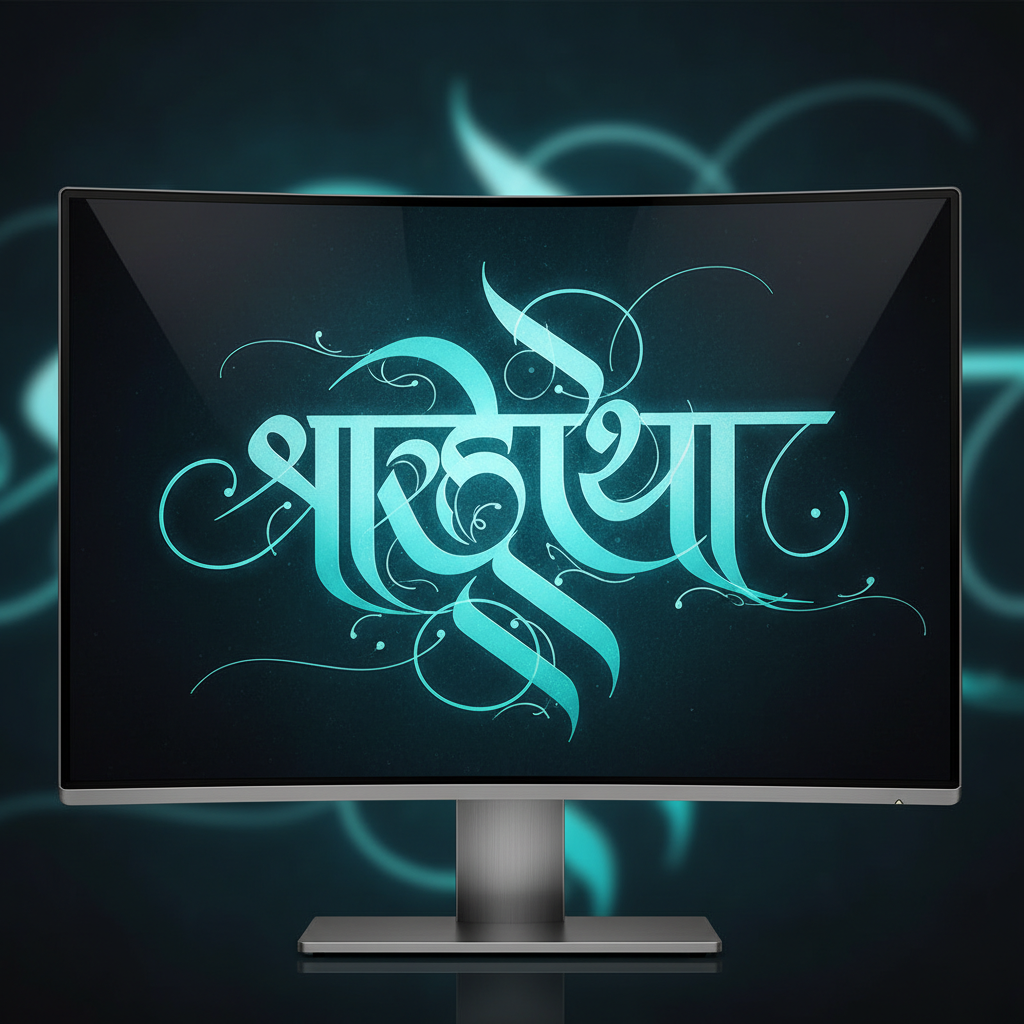 Close-up of elegant Devanagari calligraphy script on a digital display.