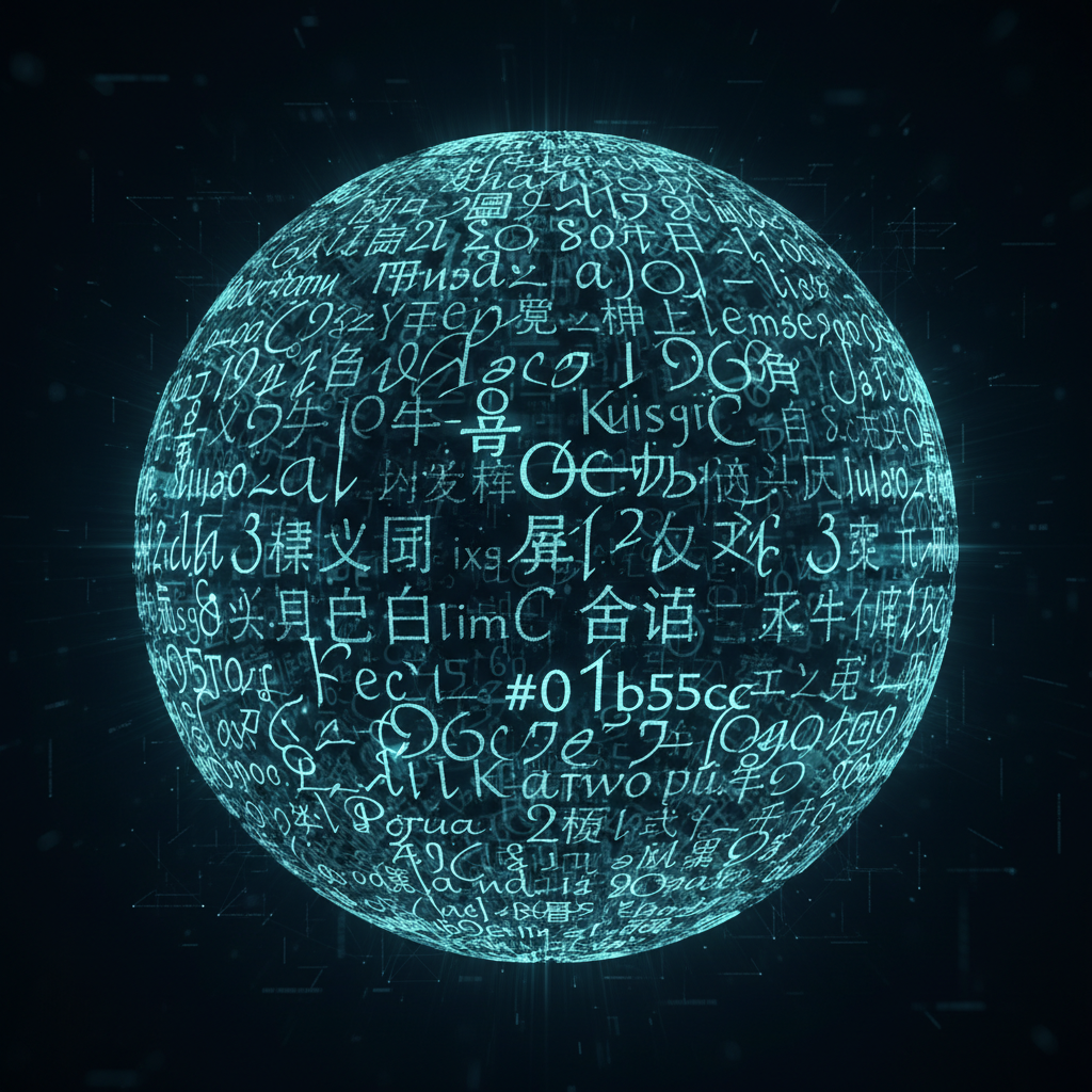 Global array of different Unicode scripts and characters symbolizing international communication.