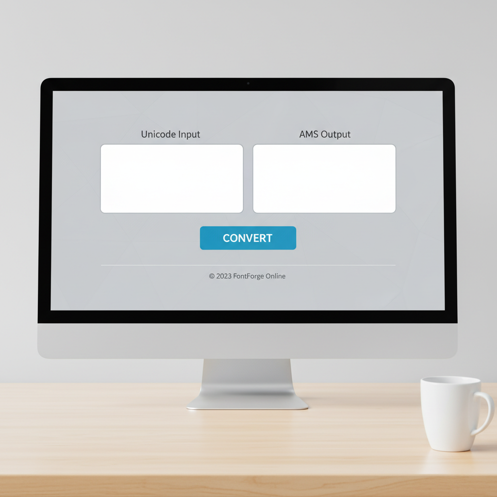 Converter Tool Interface Step-by-step interface of an online Unicode to AMS Converter tool showing input and output fields.