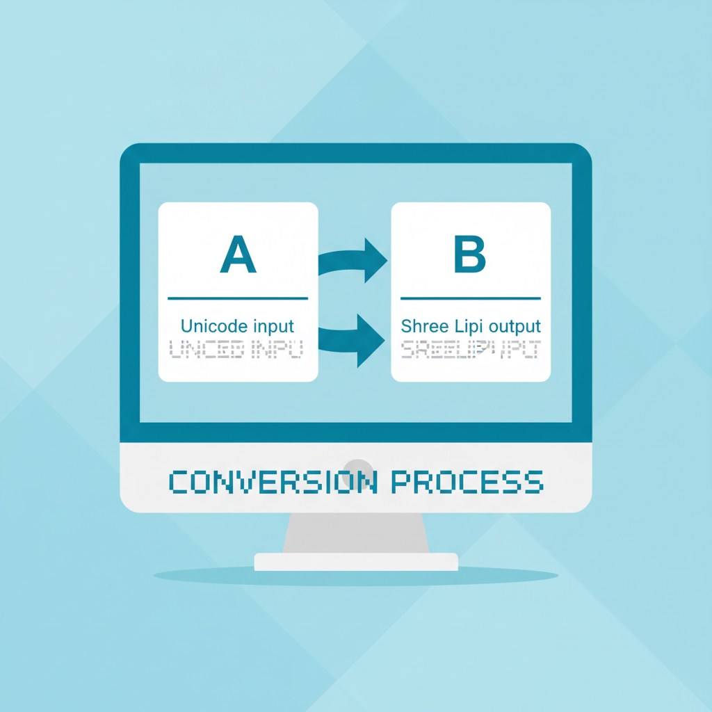 यूनिकोड और श्रीलिपि आउटपुट बॉक्स दर्शाने वाला रूपांतरण इंटरफ़ेस।