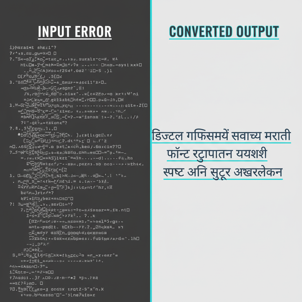 Quality DG Font Output Comparison showing messy input text versus clean DG font output.
