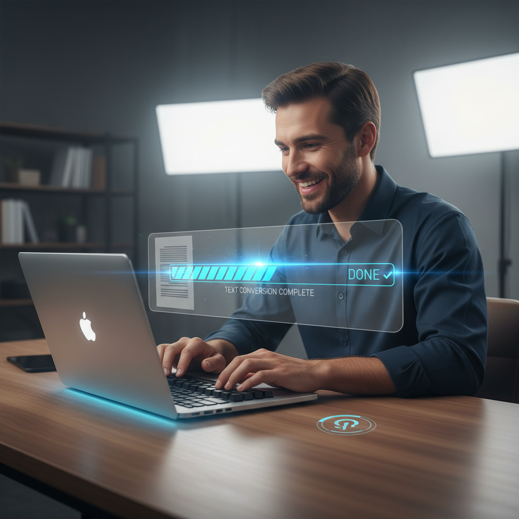 टेक्स्ट रूपांतरण की गति और दक्षता दर्शाती हुई छवि।