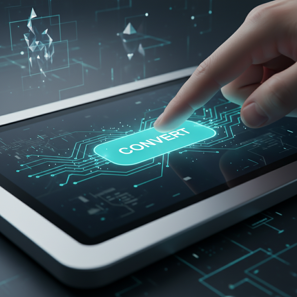 ऑनलाइन फॉन्ट कनवर्टर पर रूपांतरण बटन दबाते हुए हाथ।