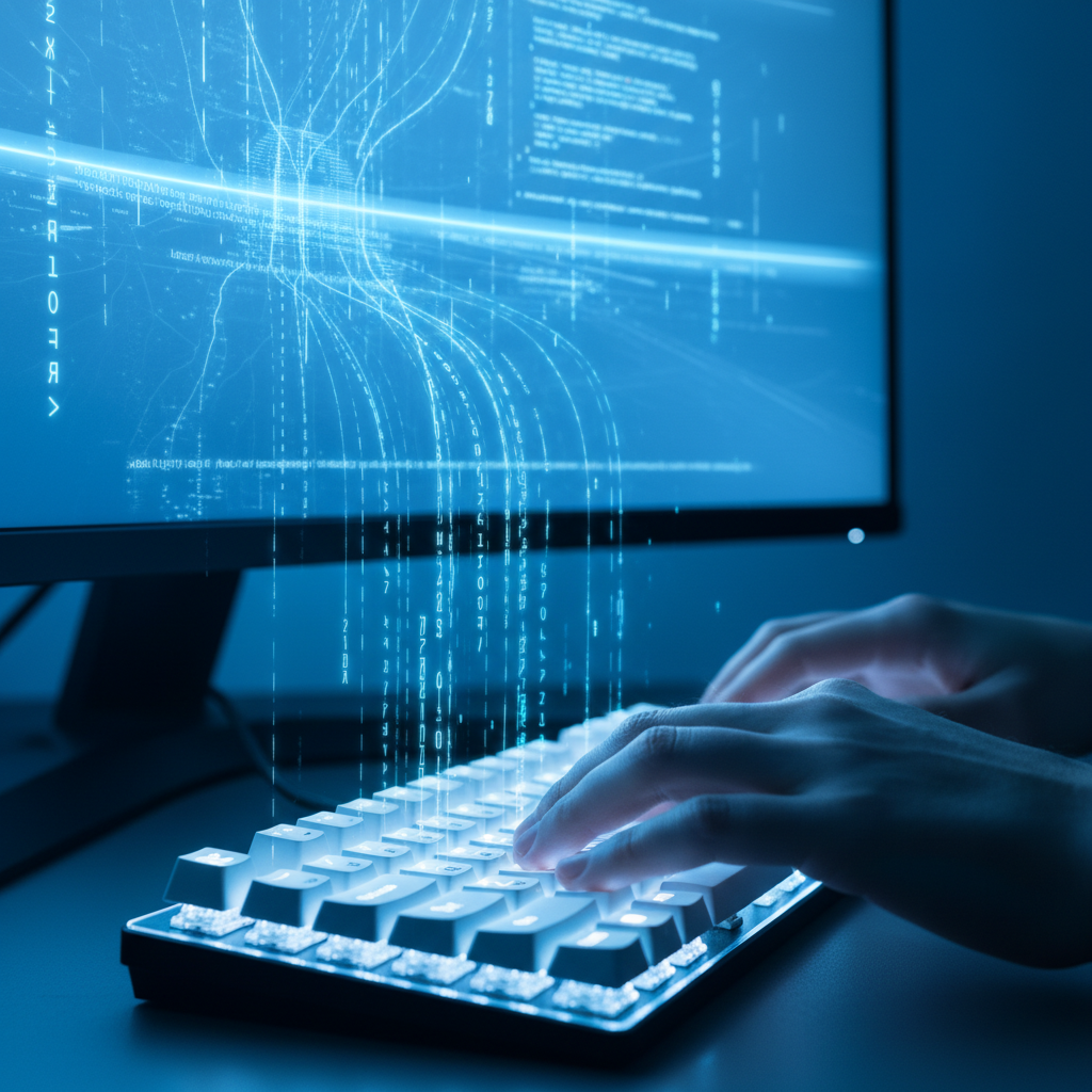 जलद आणि कार्यक्षम फॉन्ट रूपांतरण दर्शविणारी कीबोर्डवरील बोटे.