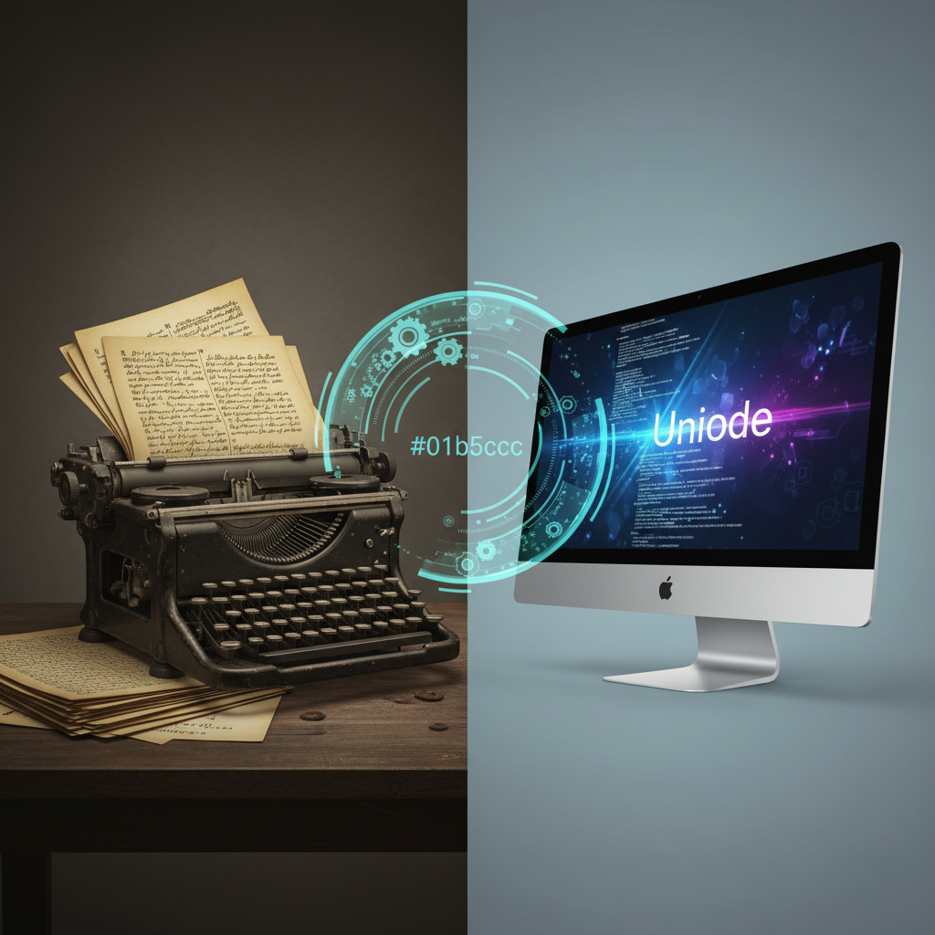 Visual representation of legacy and modern systems connected by the Unicode to AMS Converter.