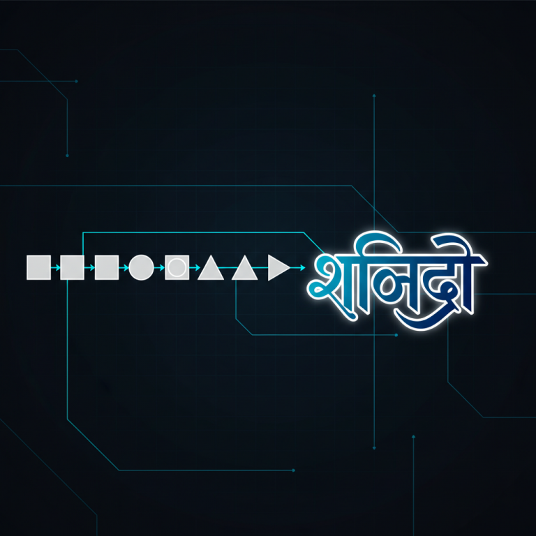 Digital conversion pathway showing Unicode text transforming into Shivaji font.