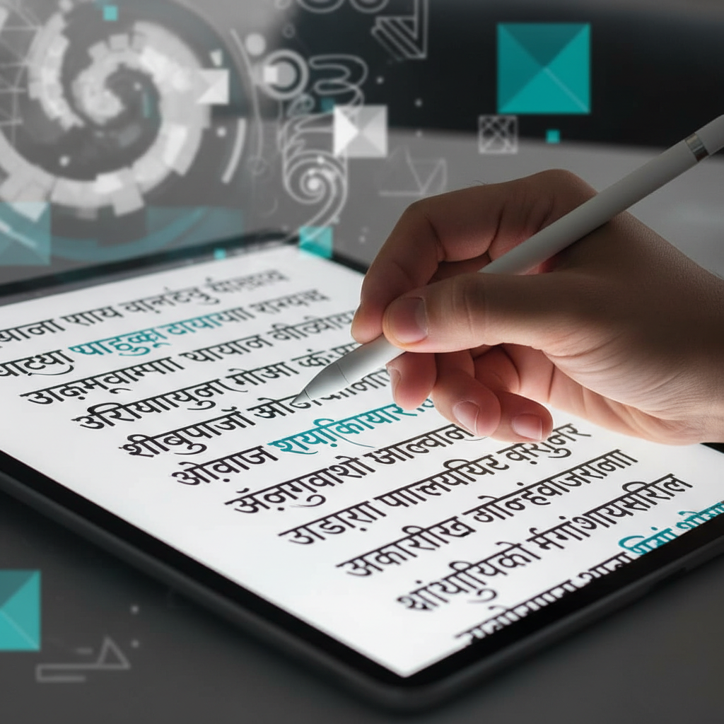 ग्राफिक डिज़ाइन के लिए शिवाजी फॉन्ट का उपयोग करते हुए एक व्यक्ति।